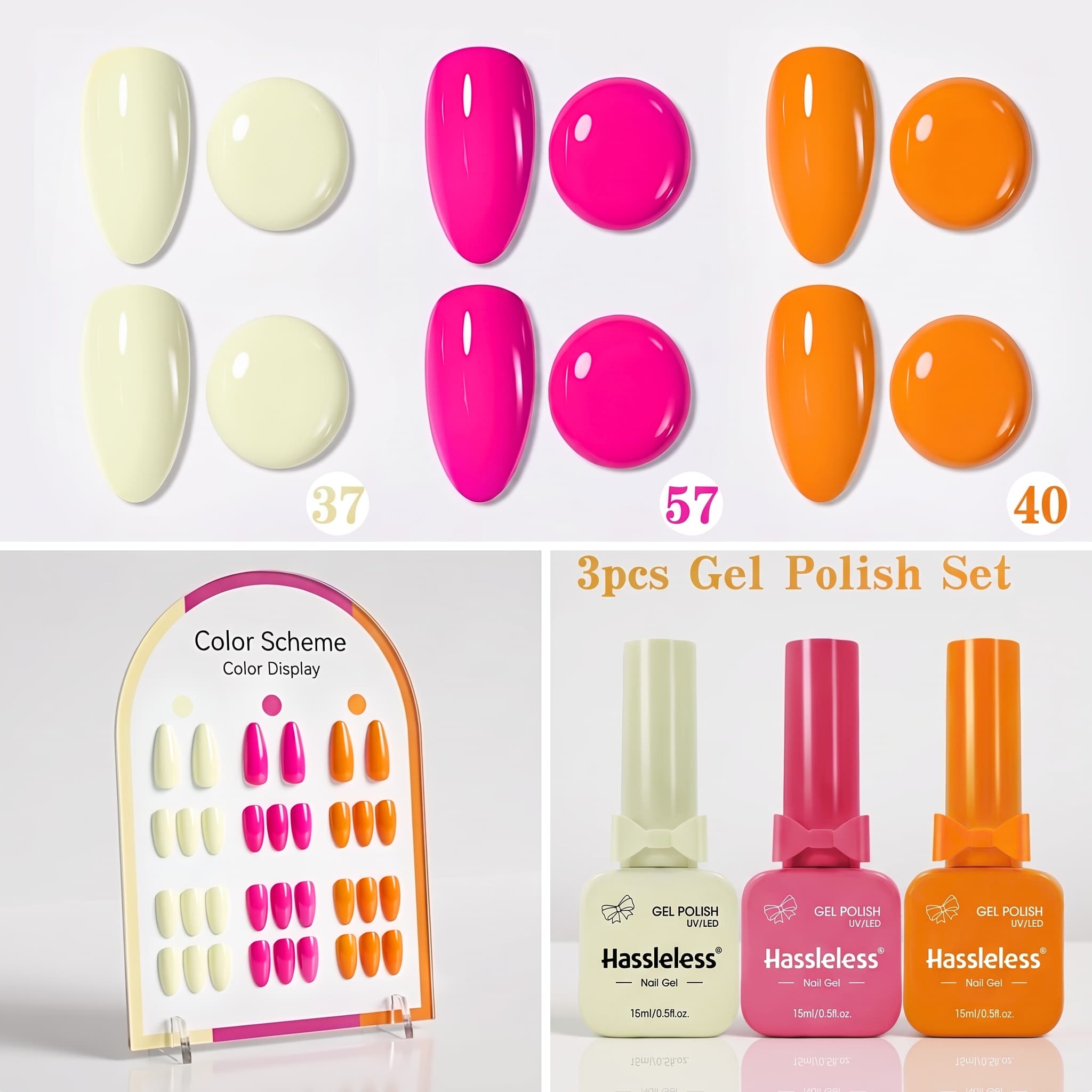 Nail Art Orange - Gemakkelijke nagellakgelset, 3-delig, 15 ml: melkwit,